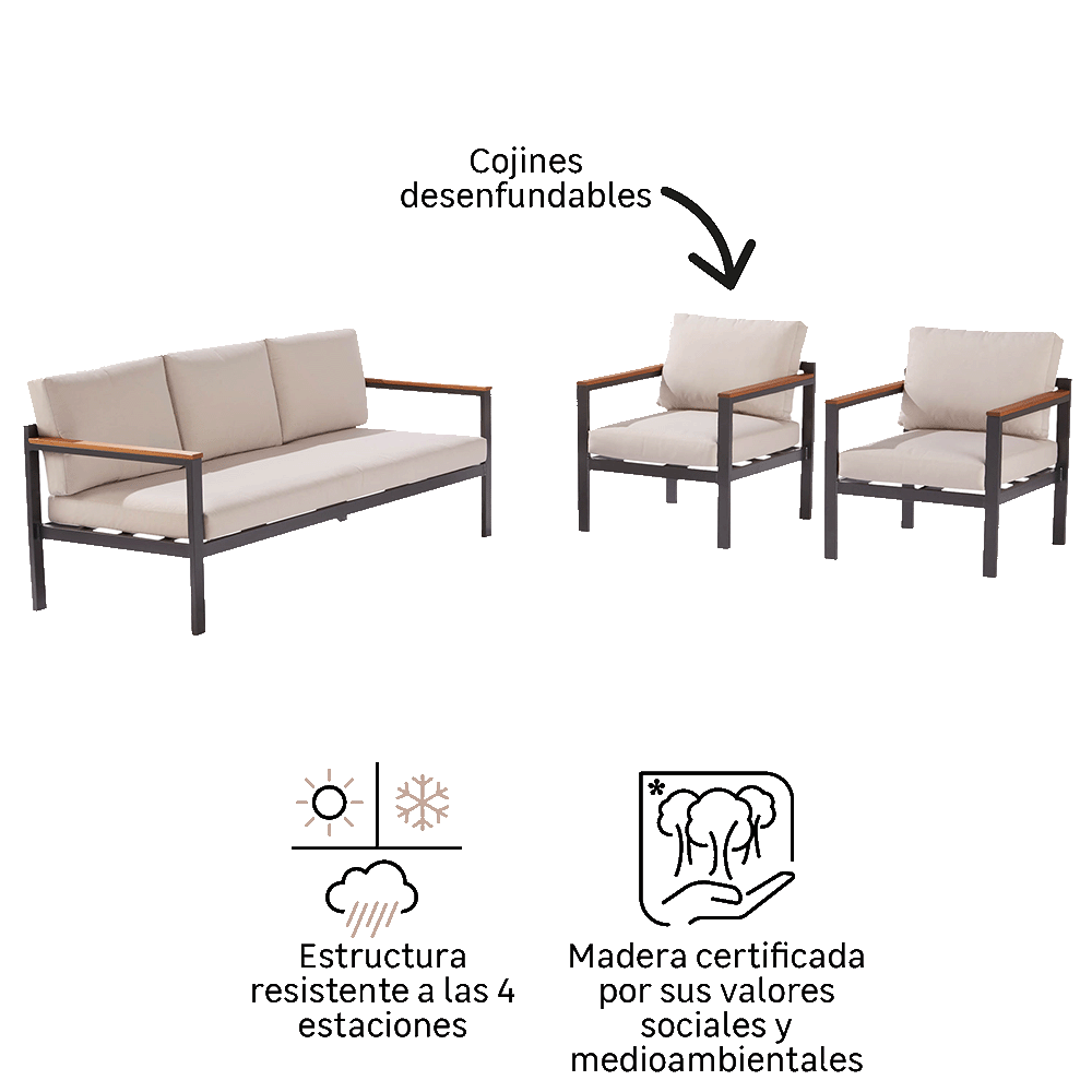 Set de porche Oris II de aluminio beige