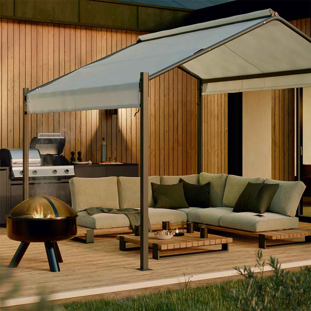 Sofá de jardín Griffin de teca y aluminio beige 3 plazas