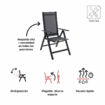 Conjunto de 2 sillas multiposición aluminio textileno antracita Odyssea