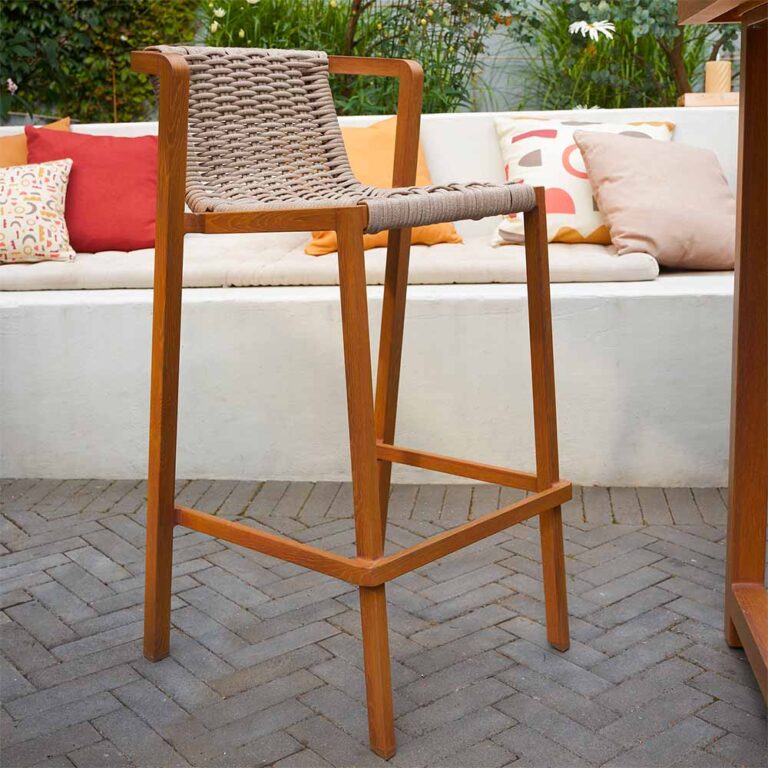 Taburete de jardín alto de aluminio efecto madera mimbre Gaia