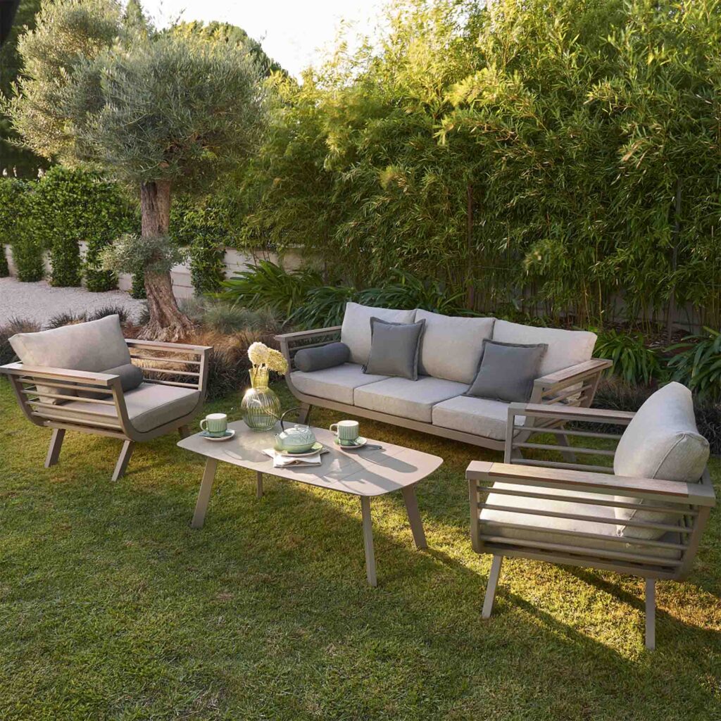 Set de Porche Neckar 5 Personas : Aluminio y Madera para tu Jardín