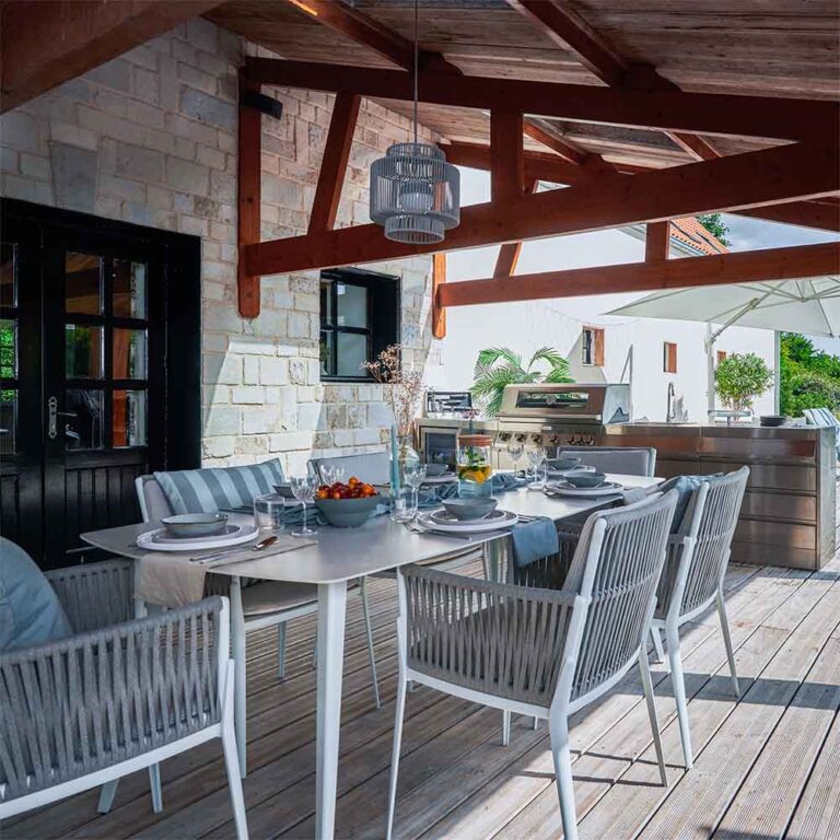 Mesa de jardín Hydra de aluminio blanco para 6 personas
