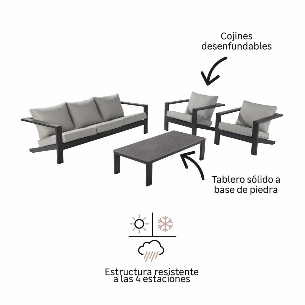 Set de porche de aluminio Olympia 5 plazas gris