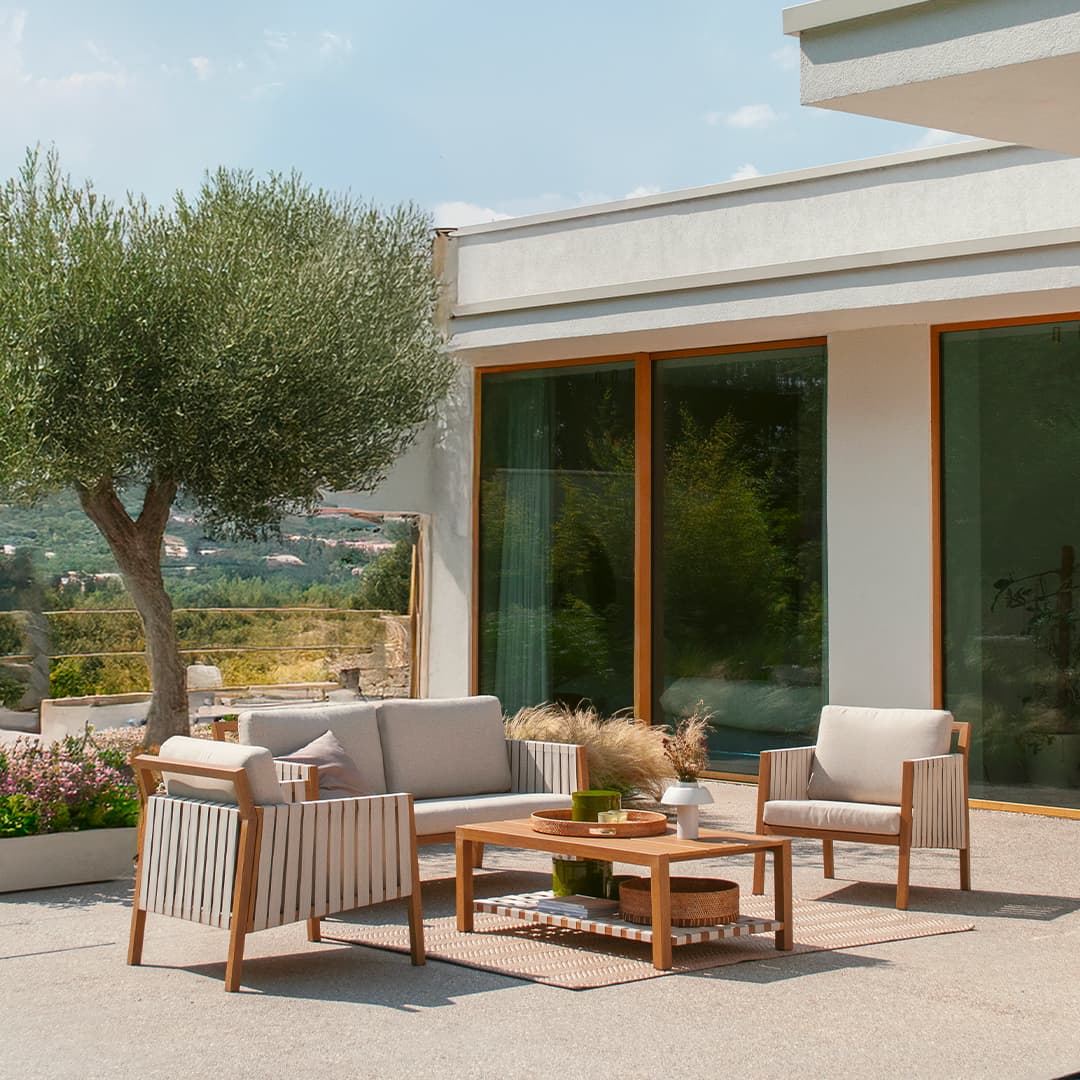 Sillón de jardín de aluminio Okinawa Sofá de jardín de aluminio con cuerda ancha Okinawa Mesa de centro de aluminio Okinawa