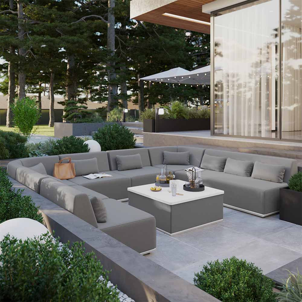 Salon de jardin modulable Neptune 8 personnes Gris hotel collection pro