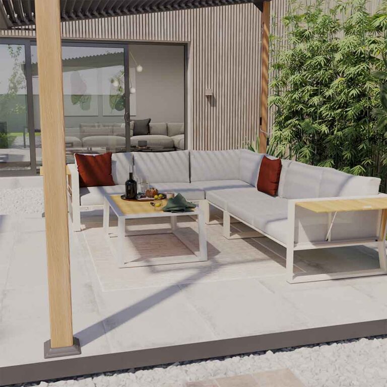 Salon de jardin d'angle teck aluminium Elani 6 personnes beige