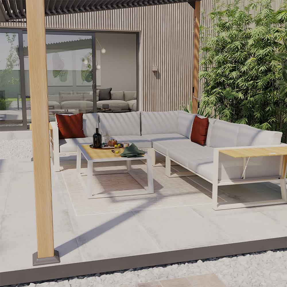 Salon de jardin d'angle teck aluminium Elani 6 personnes beige