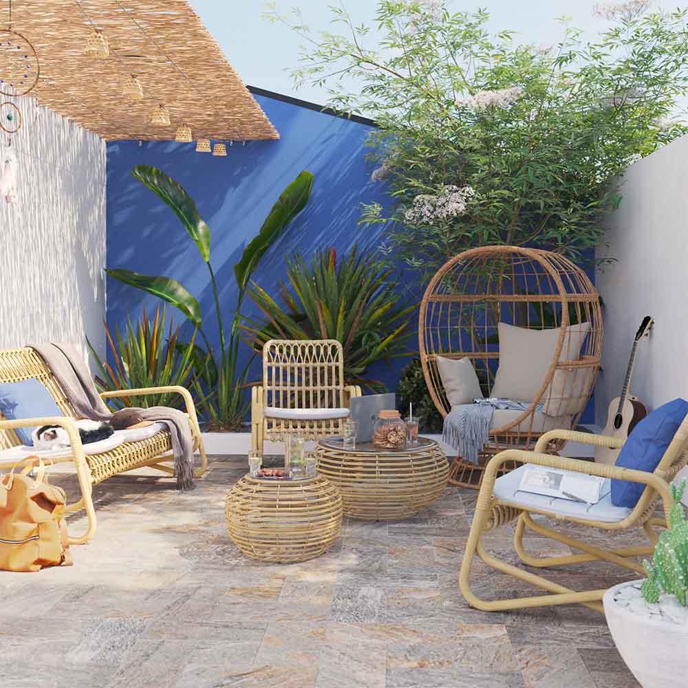 Salon de jardin résine tressée aluminium Bellis 5 personnes beige