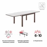 Table de jardin extensible 10 personnes verre aluminium mocka Lyra II