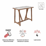 Table de jardin haute 4 personnes céramique aluminium Gaia