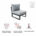 Fauteuil de jardin d'angle teck 1 personne aluminium anthracite Persea