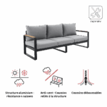 Sofa de jardin 3 personnes teck aluminium anthracite Persea