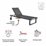 Transat multiposition teck aluminium textilène anthracite Persea