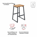 Tabouret haut teck de jardin aluminium anthracite Sirokos