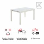 Table de jardin extensible 10 personnes verre aluminium blanc Lyra II