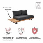 Sofa de jardin 2 personnes teck aluminium anthracite Sirokos