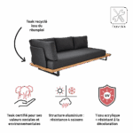 Sofa de jardin 3 personnes teck aluminium anthracite Sirokos