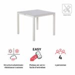 Table de jardin fixe carré 4 personnes verre aluminium blanc Lyra II