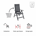 Set de 2 fauteuils multiposition aluminium textilène anthracite Odyssea