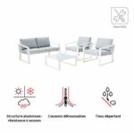 Salon de jardin 4 personnes aluminium textilène blanc Lyra