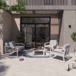 Salon de jardin 4 personnes aluminium textilène blanc Lyra