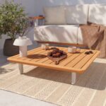 Table basse teck aluminium blanc carré 83.5x83