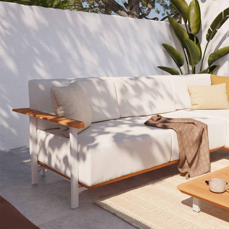 Sofa teck 2 personnes aluminium blanc Duna