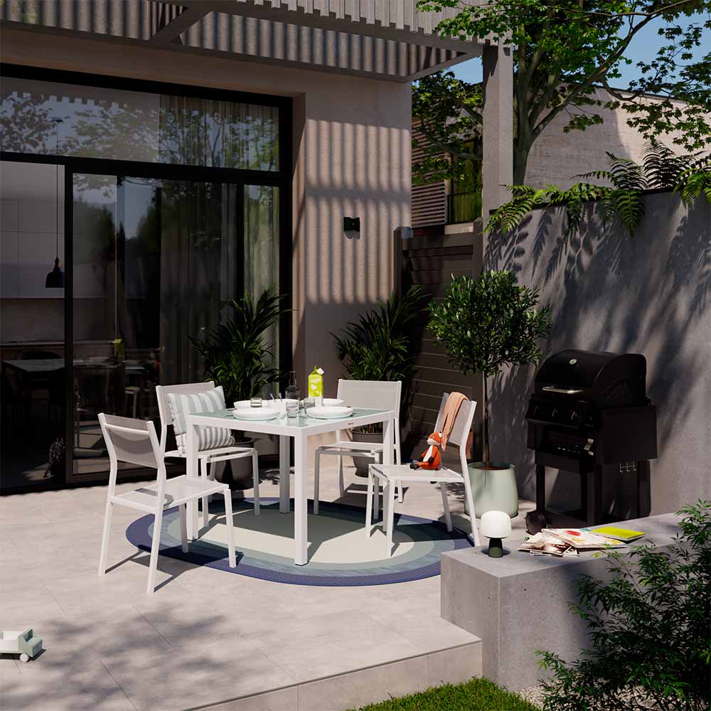Table de jardin fixe carré 4 personnes verre aluminium blanc Lyra II