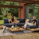 Sofa de jardin 3 personnes teck aluminium anthracite Sirokos