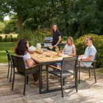 Table de jardin teck fixe 8 personnes aluminium anthracite Persea