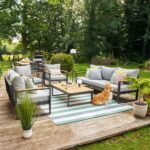 Table basse de jardin teck rectangulaire aluminium anthracite Persea