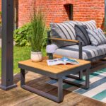 Table basse de jardin teck carré 70x70cm aluminium anthracite Persea