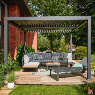 Fauteuil de jardin d'angle teck 1 personne aluminium anthracite Persea