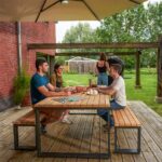 Table de jardin fixe 6 personnes teck aluminium anthracite Sirokos