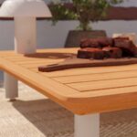 Table basse teck aluminium blanc carré 83.5x83