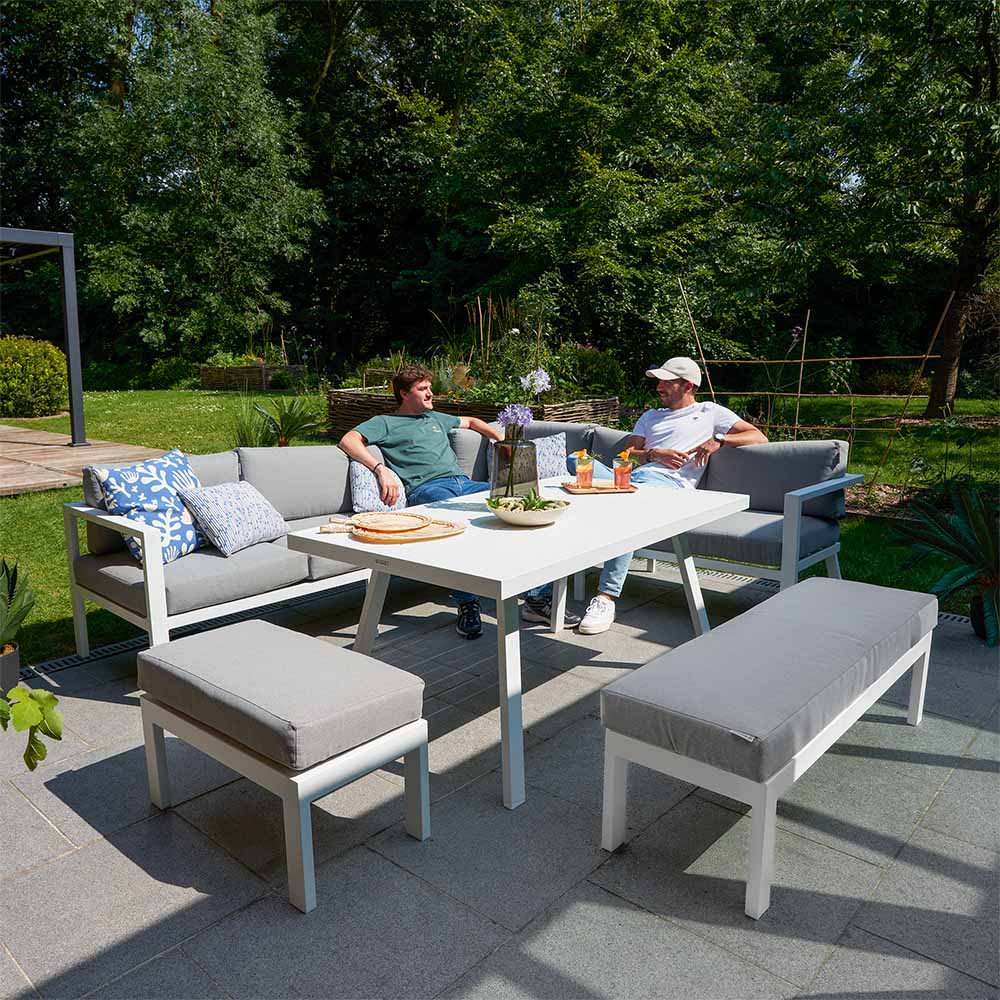 Salon de jardin et de repas 10 personnes modulable aluminium blanc Naxos II