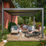 Salon de jardin d'angle 5 personnes teck aluminium anthracite Persea