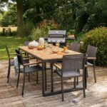 Table de jardin teck fixe 8 personnes aluminium anthracite Persea
