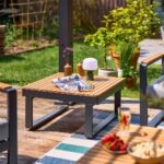 Table basse de jardin teck carré 70x70cm aluminium anthracite Persea