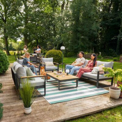 Sofa de jardin 2 personnes teck aluminium anthracite Persea