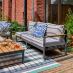 Sofa de jardin 3 personnes teck aluminium anthracite Persea