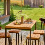Table haute de jardin 4 personnes teck aluminium anthracite Sirokos