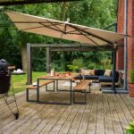 Table de jardin fixe 6 personnes teck aluminium anthracite Sirokos