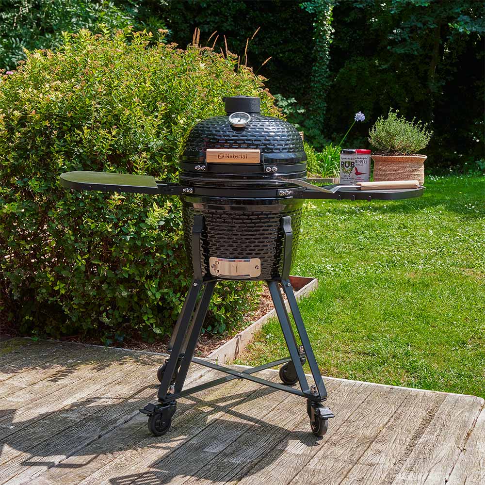 Barbecue mini kamado céramique charbon de bois Drago diamètre 34 cm anthracite chariot avec tablettes