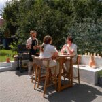 Tabouret de jardin haut aluminium effet bois osier Gaia