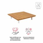 Table basse teck aluminium blanc carré 83.5x83