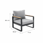 Fauteuil de jardin teck 1 personne aluminium anthracite Persea