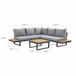 Salon de jardin d'angle 5 personnes teck aluminium anthracite Persea