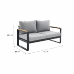 Sofa de jardin 2 personnes teck aluminium anthracite Persea