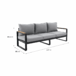 Sofa de jardin 3 personnes teck aluminium anthracite Persea